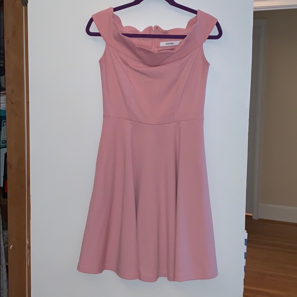 Blush pink off shoulder dress with pockets